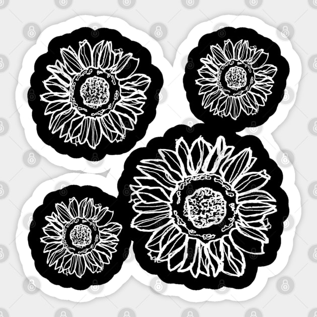 Black and White Sunflower Plant Artwork Sticker by badlydrawnbabe